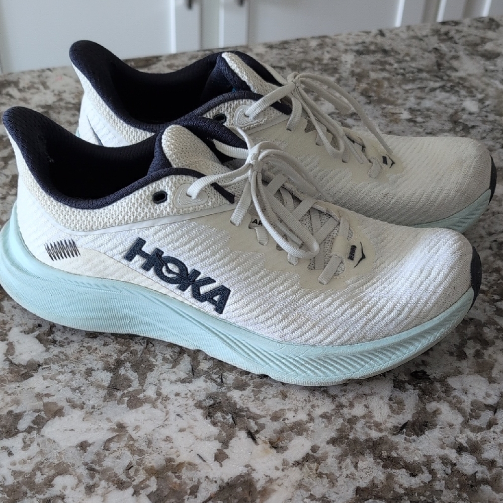 Hoka White & Light Blue Athletic Running Shoes